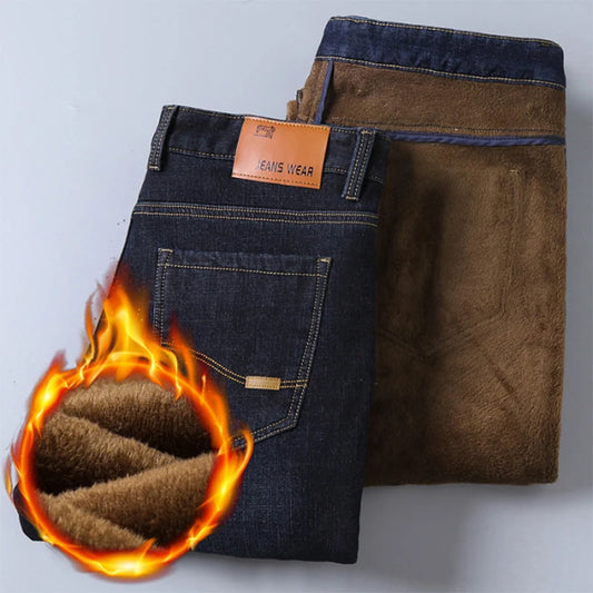 Warme, mit Fleece gefütterte Jeans, lässig und schmal geschnitten