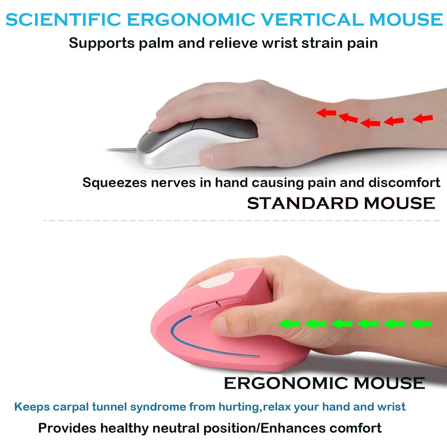 Pink Wireless Ergonomic Vertical Mouse