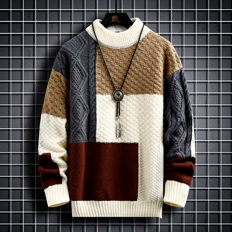 Patchwork O Neck Casual Sweaters for Man