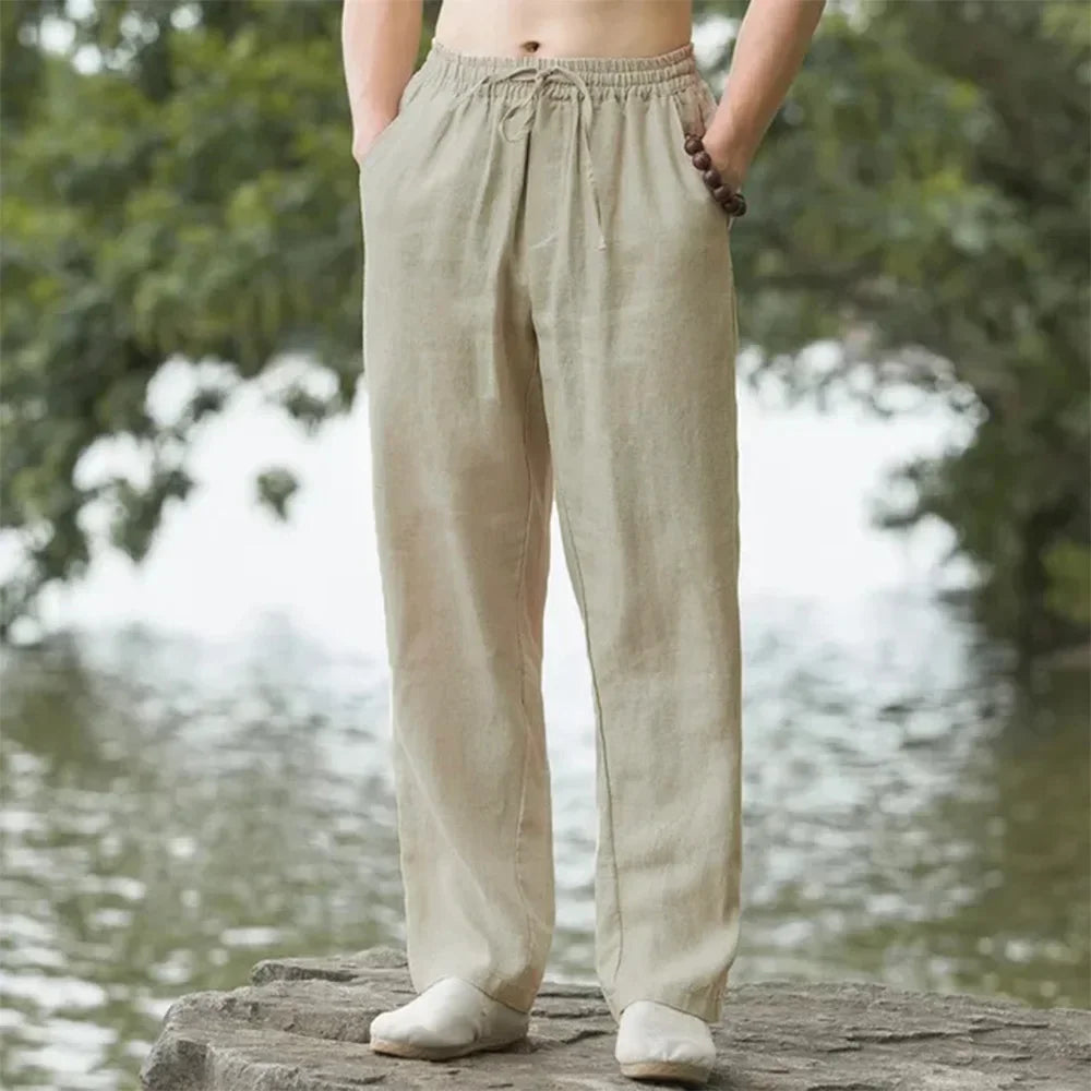 Men's Cotton Linen Wide Led Baggy Trouser Pants