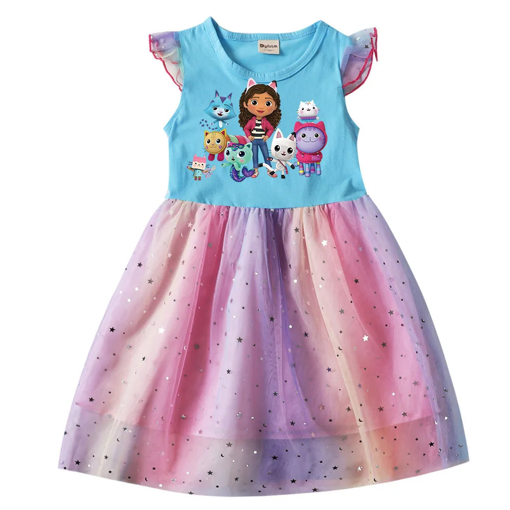 Princess Dress - Girls Rainbow Mesh Dress