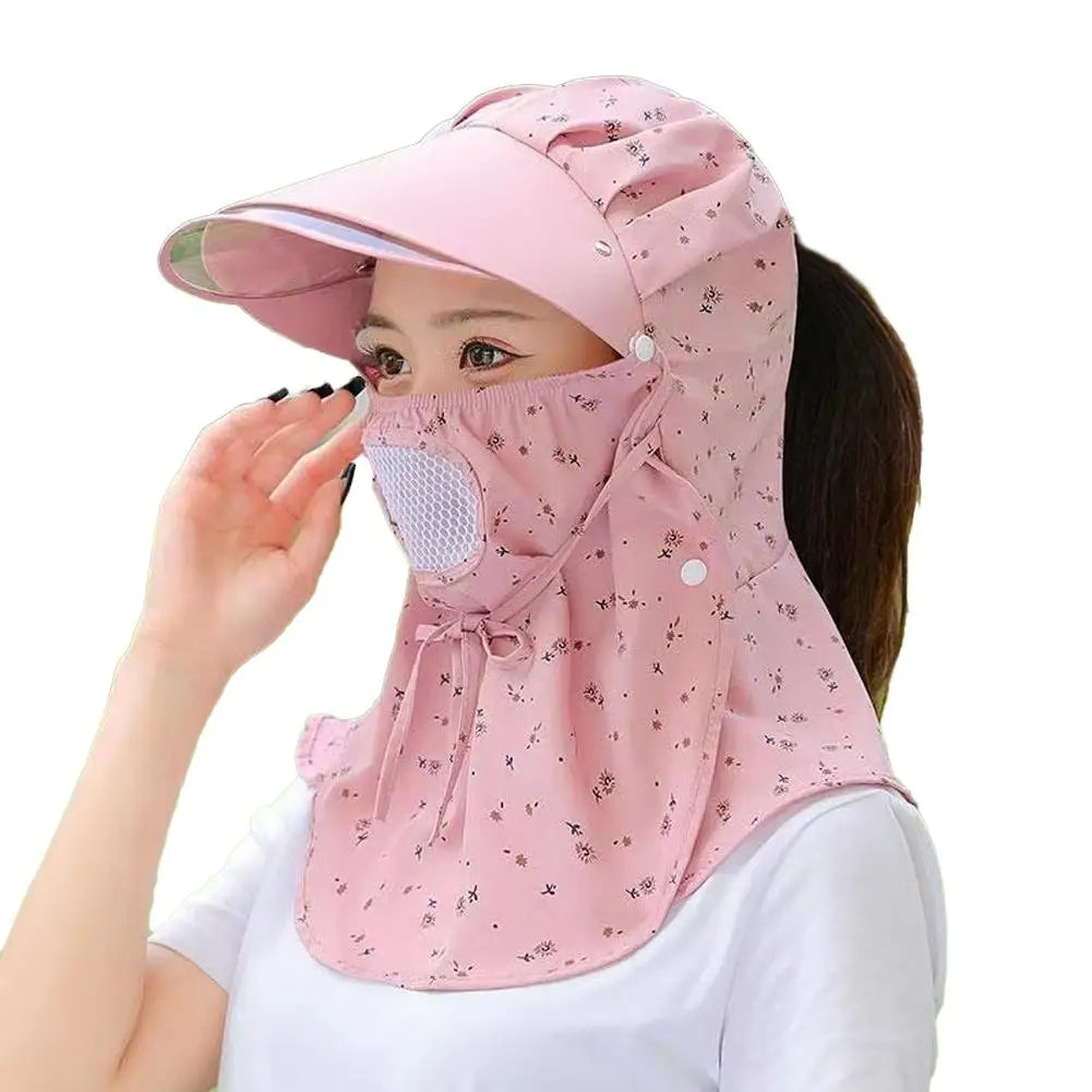 Women Flower Printed UV Protect Face Neck Cover Sun Hat