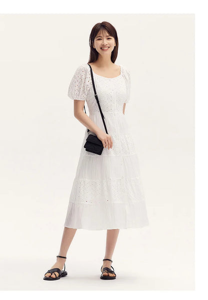 Chic White Square Collar Dress