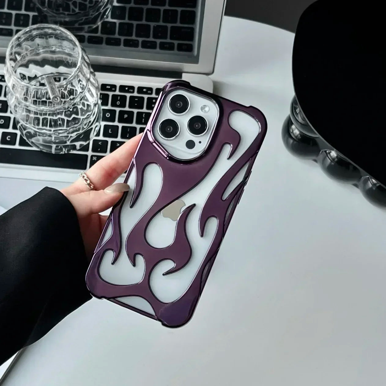 Matte 3D Hollow Flame Phone Case For iPhone
