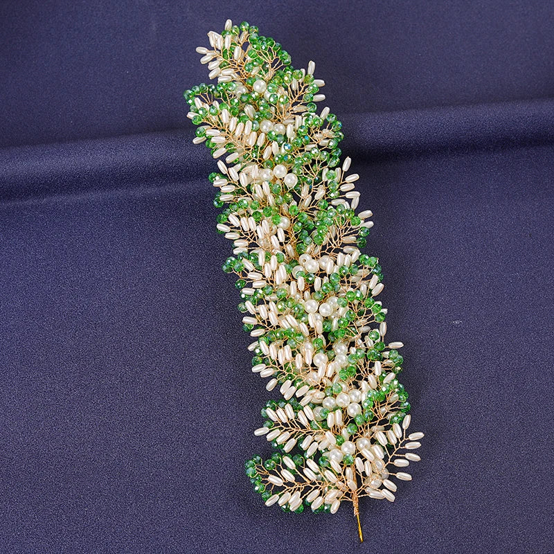 Women's Rhinestone Green Crystal Pearl Hairband