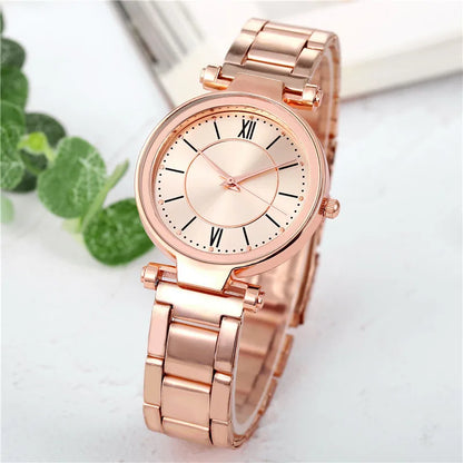 Simple Stainless Steel Silver Band Ladies Quartz Watch