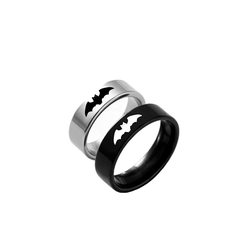 Punk Black Silver Bat Couple Rings