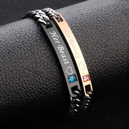 Black Rose Gold Crystal Couple Bracelets
