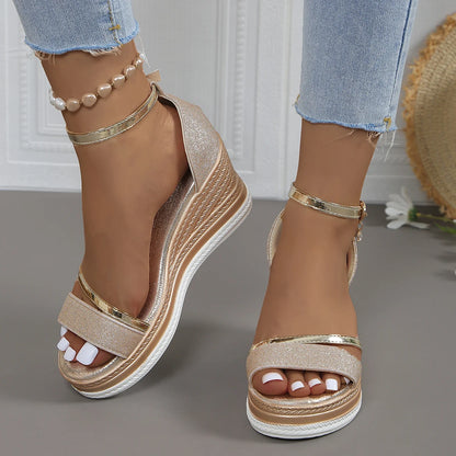 Golden Platform Wedge Sandals