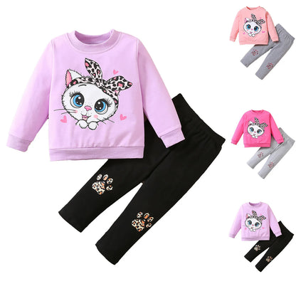 2-teiliges Set aus Sweatshirt und Hose mit Katzenstickerei für Baby Mädchen