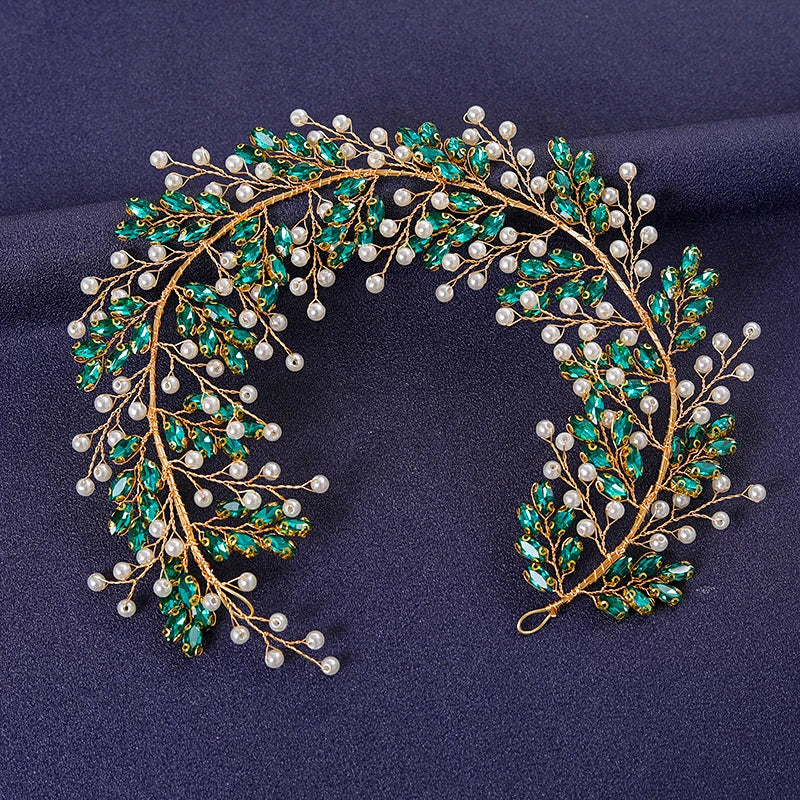 Women's Rhinestone Green Crystal Pearl Hairband