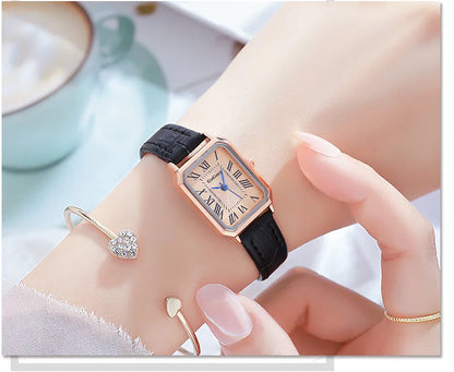Women's Retro Digital Dial Square Leather Strap Watches
