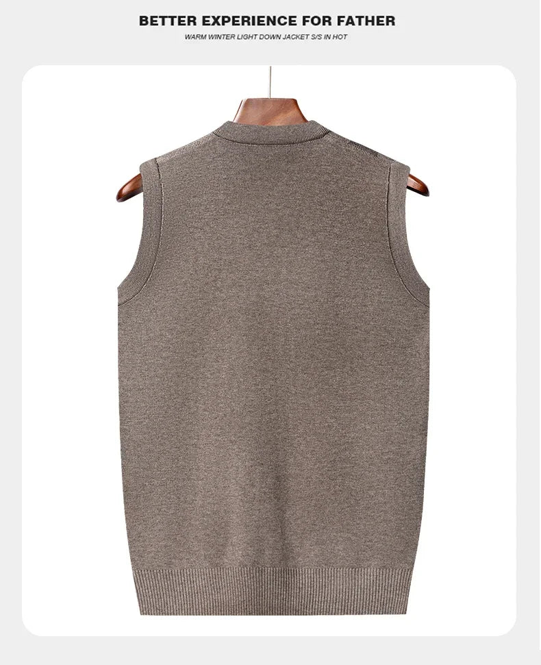 Gilet pull sans manches à col en V tricoté pour hommes