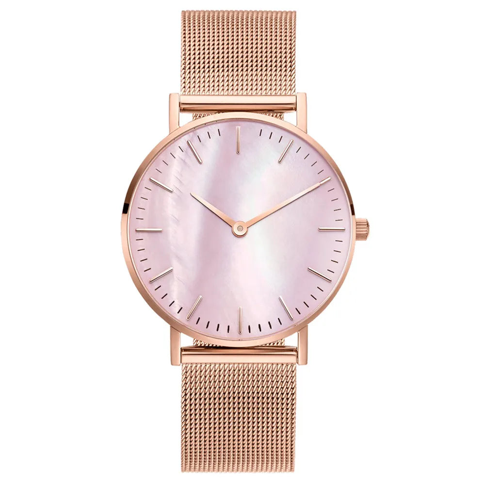 Women's Stainless Steel Dial & Leather Bracelet Quartz Watch