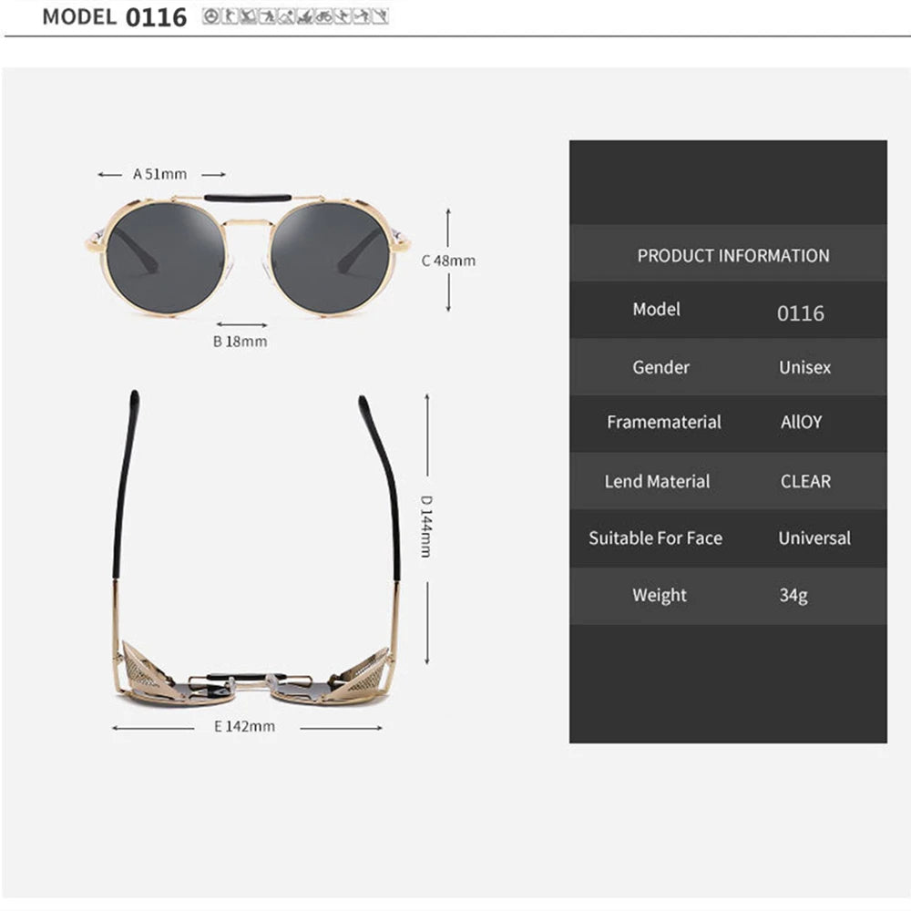 Lunettes de soleil Steampunk rondes rétro en métal pour hommes et femmes