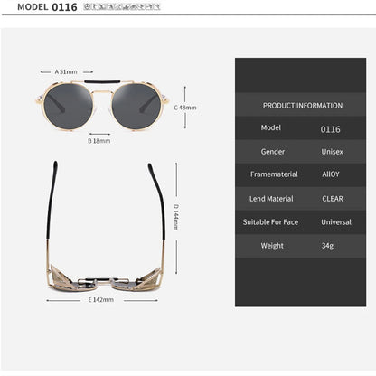 Lunettes de soleil Steampunk rondes rétro en métal pour hommes et femmes