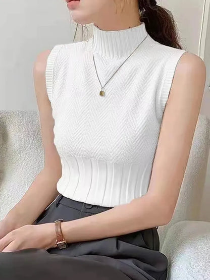 Summer Women's Sleeveless Half High Collar Slim Base Top