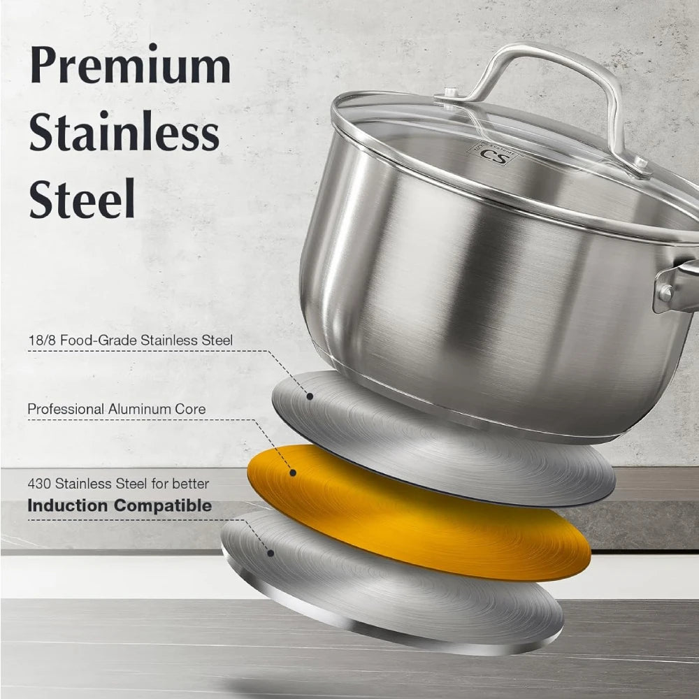 Batterie de cuisine en acier inoxydable 6 pièces