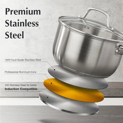 Batterie de cuisine en acier inoxydable 6 pièces