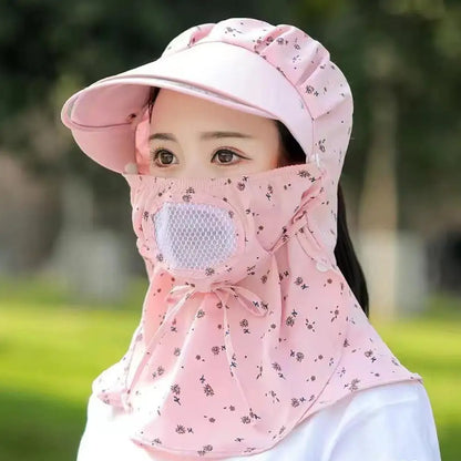 Women Flower Printed UV Protect Face Neck Cover Sun Hat