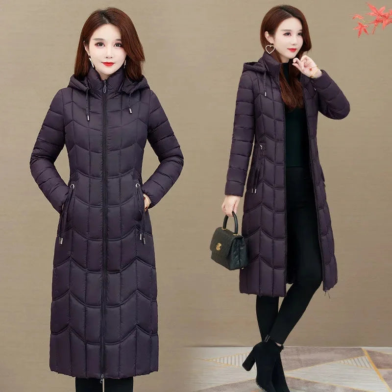 Manteau long à capuche pour femme