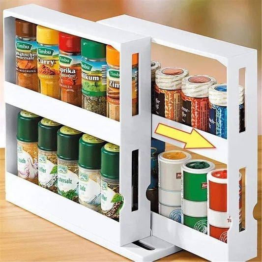 Rotating 2-Tier Spice Storage Shelf Organizer