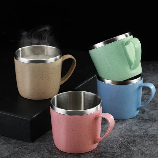 Double-Layer Stainless Steel Coffee Mug with Plastic Handle