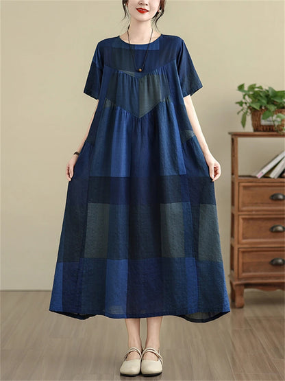Robe d'été décontractée à carreaux pour femme
