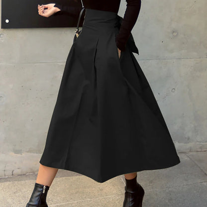 Autumn High Waist Black Swing Skirt