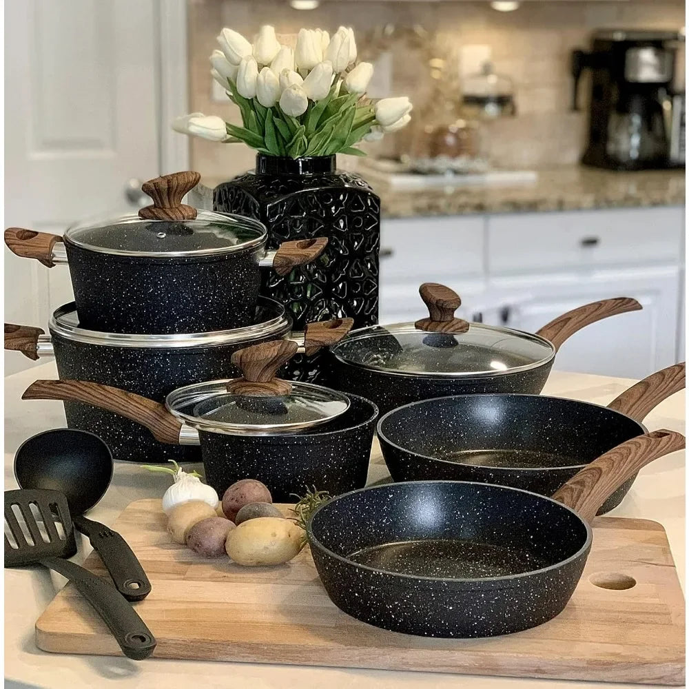 12-Piece Granite Black Nonstick Pots and Pans Set