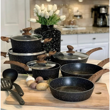 12-Piece Granite Black Nonstick Pots and Pans Set