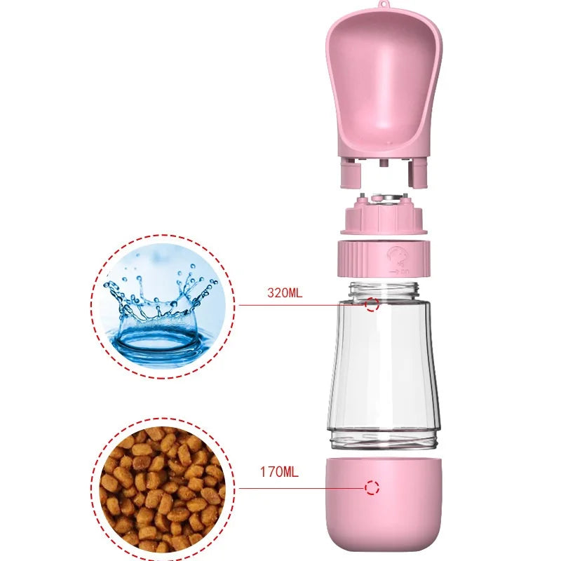 Bouteille d'eau portable 2 en 1 pour animaux de compagnie