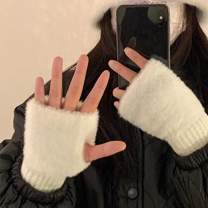 Fleece Winter Half-Finger Gloves