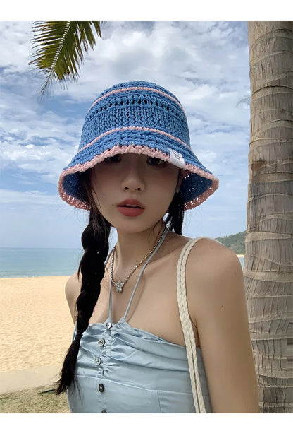 Colorful Woven Hollow Bucket Hats