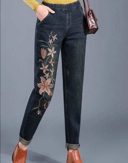 Pantalon en denim à jambe large taille haute