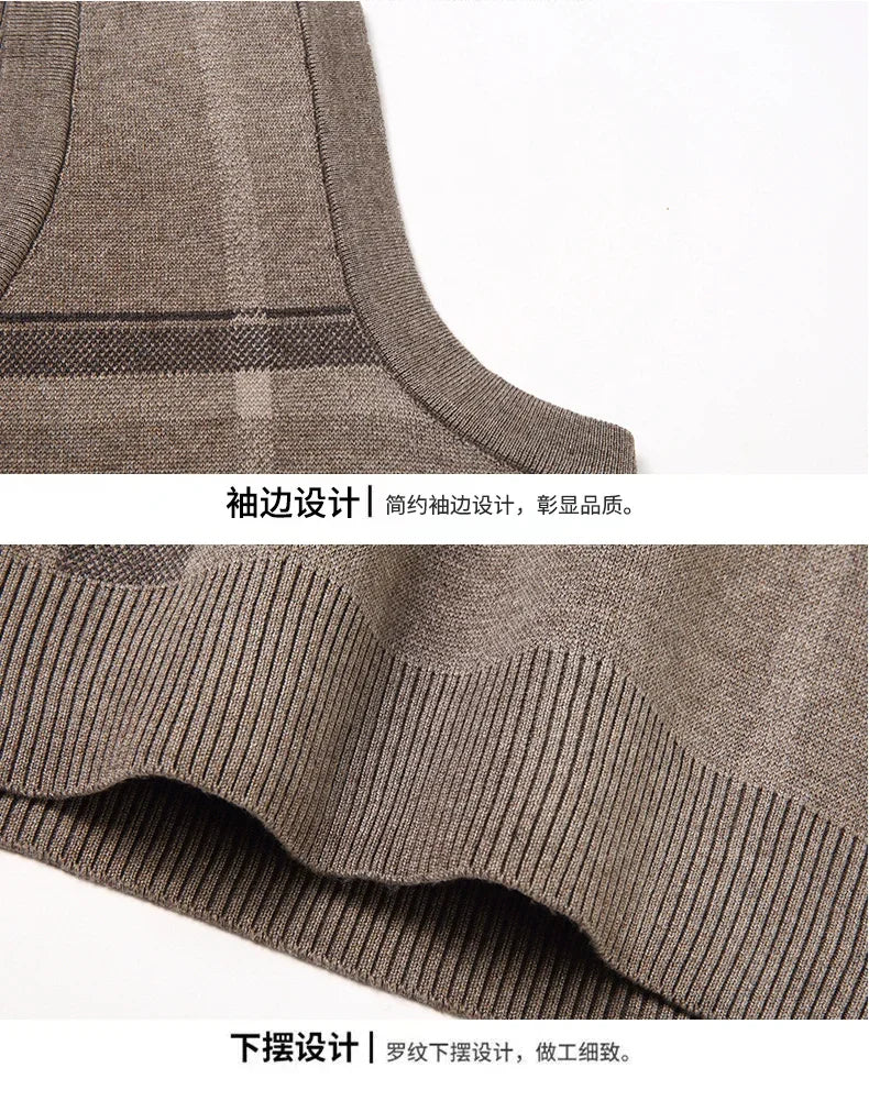 Gilet pull sans manches à col en V tricoté pour hommes