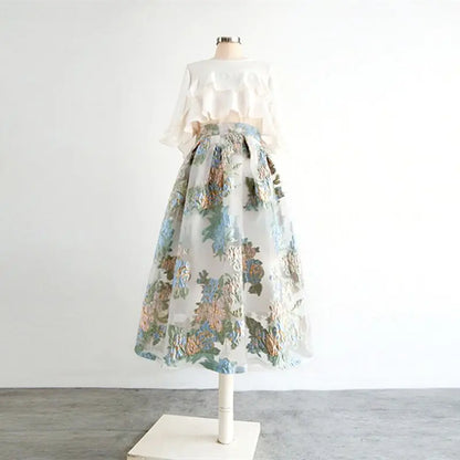 Korean High-Waist Jacquard Skirt