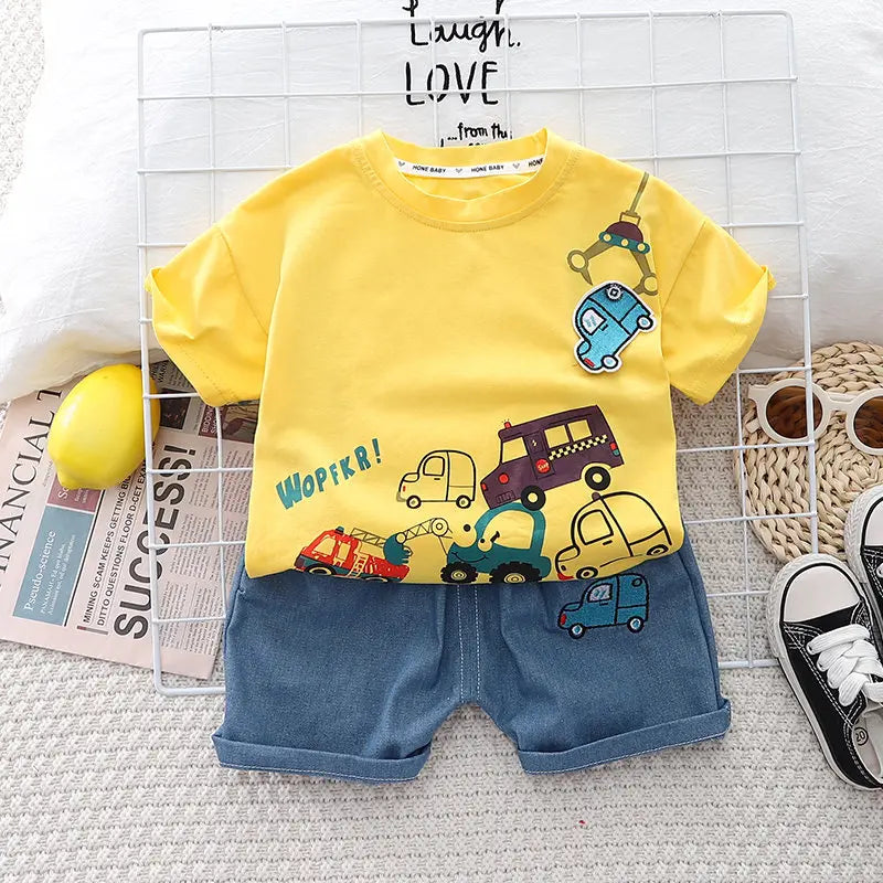 Baby Short Sleeve Round Neck Beach Printed T-shirt & Shorts