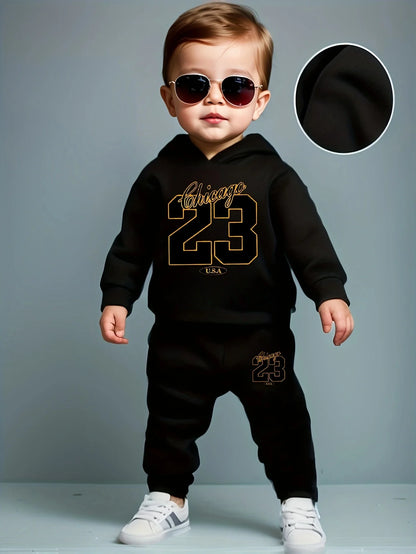Baby Boys Letter Print Hooded Long Sleeve Outfits Suit