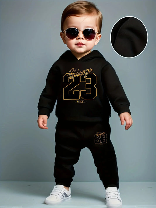 Baby Boys Letter Print Hooded Long Sleeve Outfits Suit