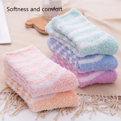 Women's Striped Coral Fleece Sleep Socks