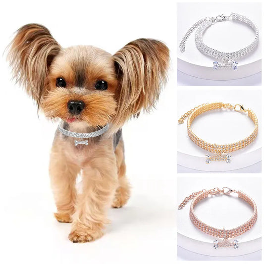 Diamond Zircon Bone Pendant Pet Collar