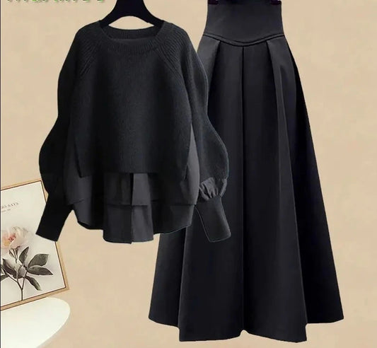 Ensemble robe pull et jupe tricotée coréenne