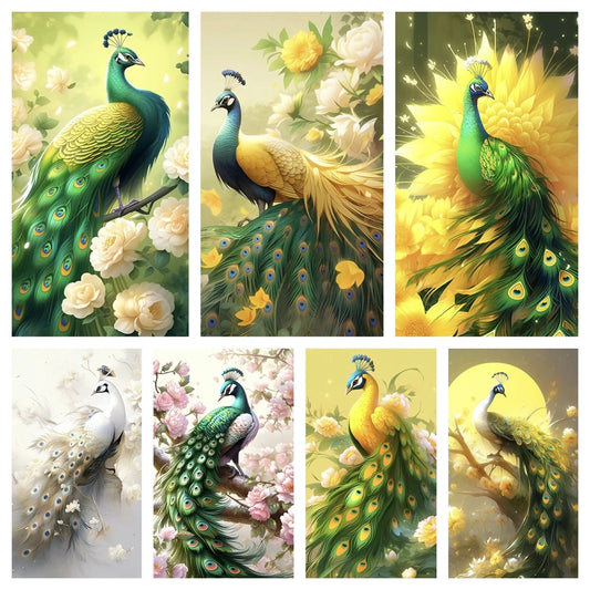 5D DIY Peacock in Flower Diamond Painting