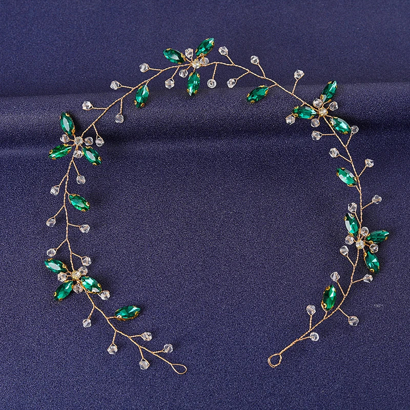 Women's Rhinestone Green Crystal Pearl Hairband