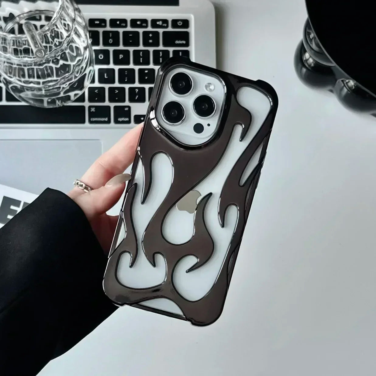 Matte 3D Hollow Flame Phone Case For iPhone