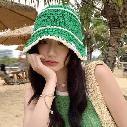 Colorful Woven Hollow Bucket Hats