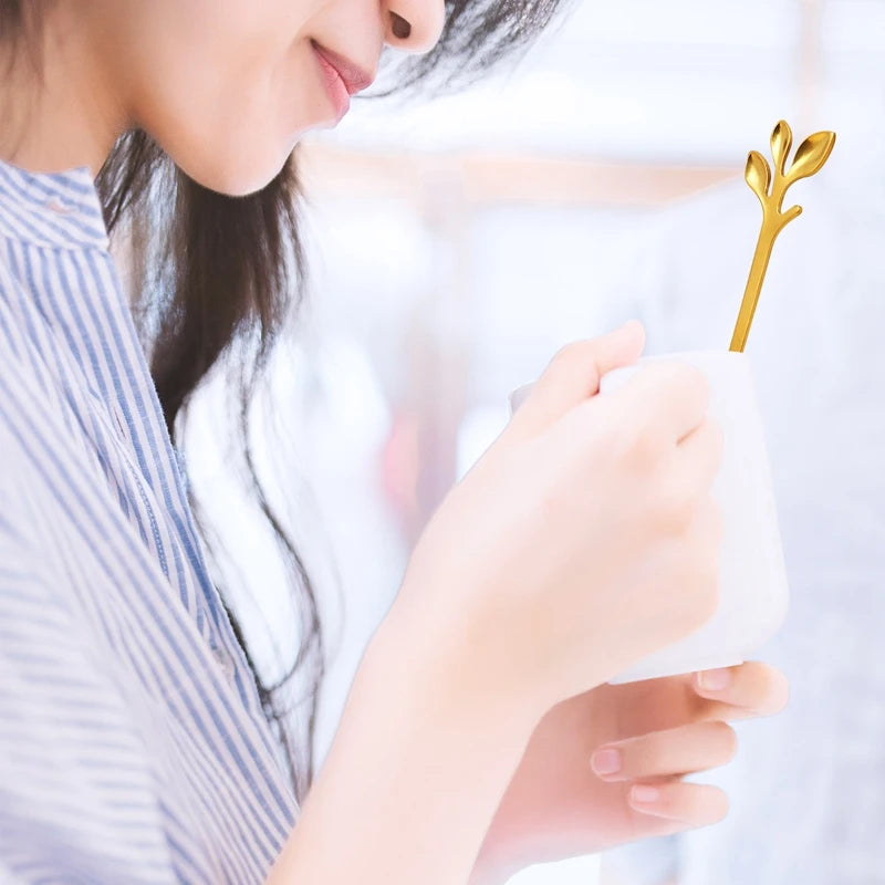 Obstgabel-Set mit Blattmotiv aus Edelstahl