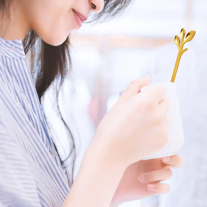 Obstgabel-Set mit Blattmotiv aus Edelstahl