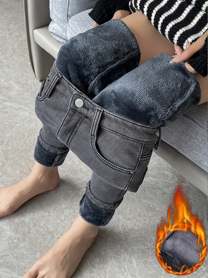 Fleece Velvet Elastic Women's Skinny Jeans